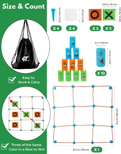 Vista 6 de Juego gigante 2 en 1 de Tic Tac Toe y Can Toss - Juegos al aire libre para niños y familia, patio trasero e interior juego de fiesta con bolsas