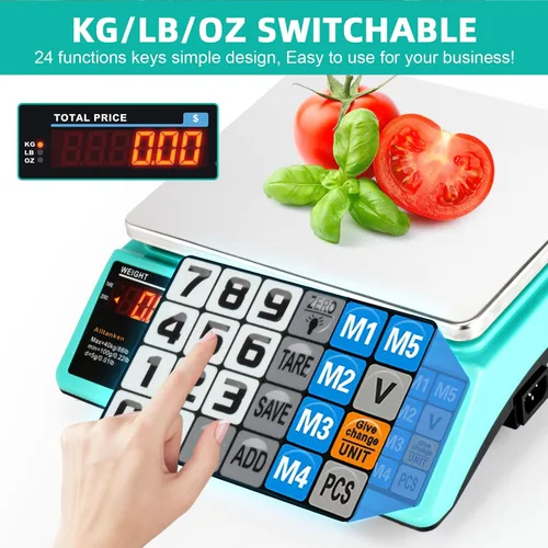 Vista 2 de Báscula comercial de alimentos de 88 libras y 66 libras, calculadora de precios, conteo preciso y pantalla LED doble, báscula digital de cálculo