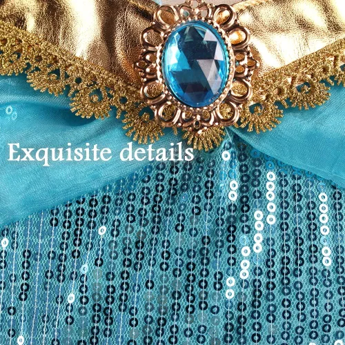 Vista 3 de TPMG Princess Jasmine Costume for Girls 3T-12Y, Dress Up Clothes Kids Halloween Play Dress with Wig Headband Party Outfits