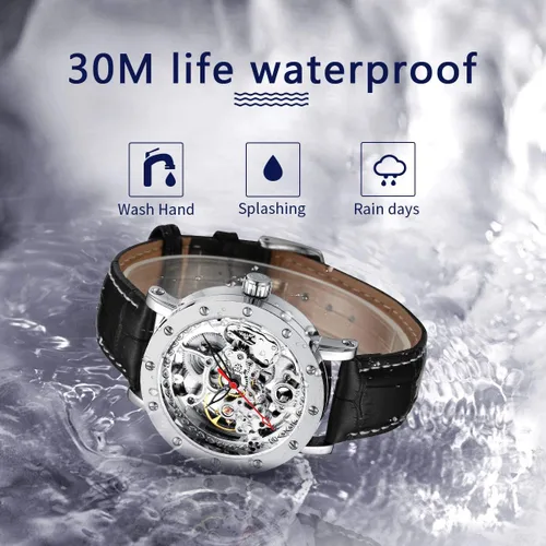 Vista 5 de IK COLOURING Reloj de pulsera mecánico de acero inoxidable con diseño steampunk, de cuerda automática con números romanos, Mecánico, cuerda