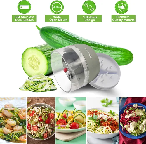 Vista 2 de Cortador de verduras espiralizador de mano, 4 en 1, espiralizador de verduras de alta resistencia, máquina de espaguetis de calabacín, cortador