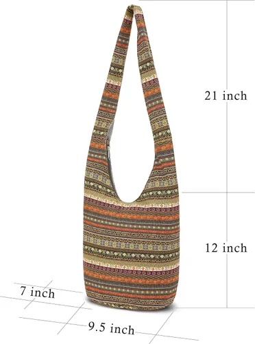 Vista 199 de Bolsa de hombro para mujer, de lona en estilo hippie/bohemio para llevar cruzada al hombro, disponible en diferentes colores y estampados