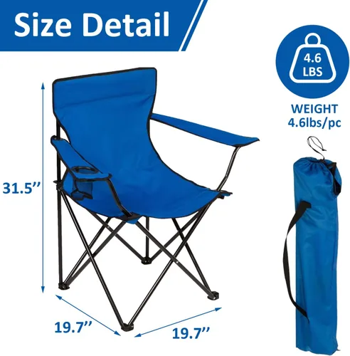 Vista 2 de Silla de camping plegable con soporte para tazas, capacidad de 225 libras, silla plegable portátil con grandes pies anti-hundimiento, tela