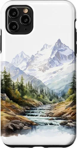 Vista 13 de Funda para iPhone 11 Pro acuarela montañas paisaje