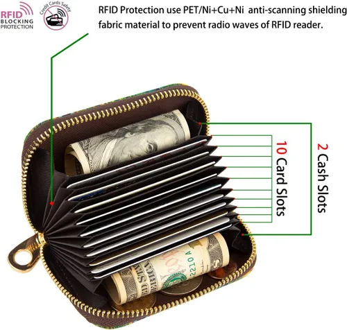 Vista 6 de AIRMORS Tarjetero para mujer con cremallera de cuero con cierre RFID bloqueo llavero (AA Mandala in the Galaxy)