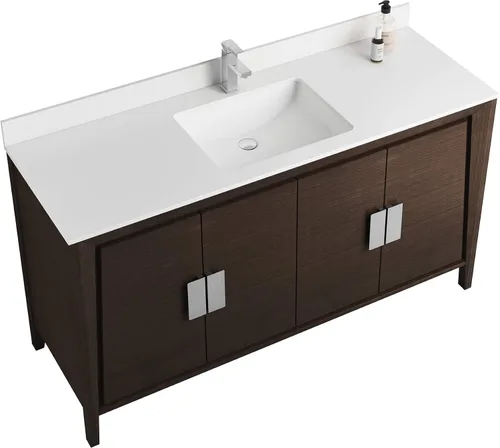 Vista 4 de Fine Fixtures Imperial Collection - Juego de gabinete de tocador de baño individual de 60 pulgadas, color ébano