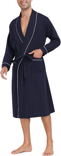 Vista 3 de EA'S SECRET Bata de baño tipo kimono de manga larga para hombre, 100 % algodón, ligera, suave, sobre la rodilla, ropa de dormir