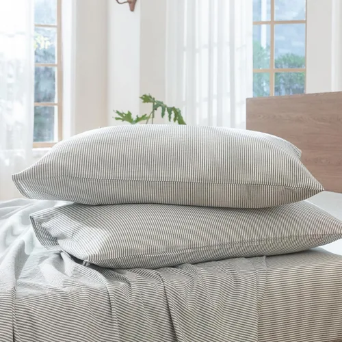Vista 51 de MooMee Juego de 2 fundas de almohada de cuadros 100% algodón lavado con textura parecida al lino, transpirable, duradera, suave y cómoda