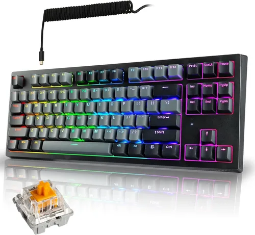 Vista 14 de TECWARE Phantom+ Elite Teclado mecánico RGB de 87 teclas para juegos 3 modos Bluetooth inalámbrico 5.0, 2.4 GHz y USB-C con cable 5 pines