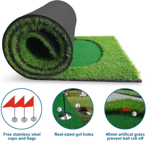 Vista 6 de Golf Putting Verde/Mat-Golf Training Mat - Alfombrilla profesional de práctica de golf - Putter largo desafiante verde para interiores y exteriores