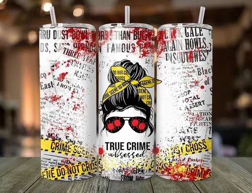 Vista 4 de Vaso delgado de 20 onzas con popote de metal y tapa, regalo para mujeres obsesionadas con el crimen verdadero, perfecto para amantes