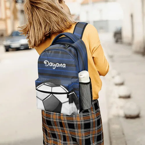 Vista 4 de Balón de fútbol brillante azul personalizado personalizado mochila diaria para adultos bolsa diaria para viajes deportivos, paquete casual