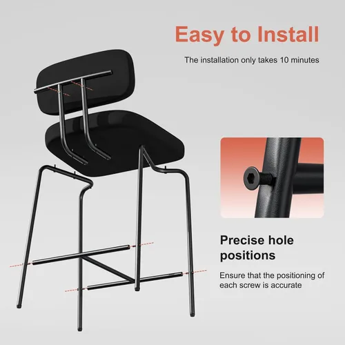 Vista 5 de GXJ - Juego de 3 taburetes de bar, taburetes de cocina con respaldos y patas de metal, taburetes de 26 pulgadas para altura de mostrador, tela