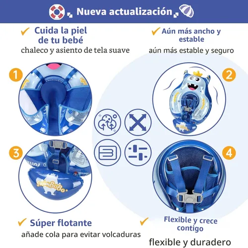 Vista 4 de Free Swimming Baby Flotador de piscina para bebés inflable con toldo solar, flotador de natación para bebés con esponja de seguridad y soporte