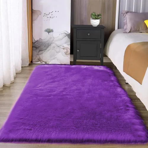 Vista 25 de Latepis - Alfombra rectangular de piel sintética tipo lana de oveja suave y esponjosa de estilo bohemio para sala de estar, dormitorio y residencias