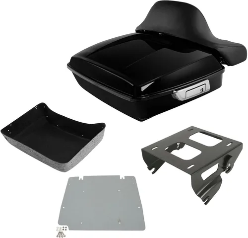 Vista 27 de TCT-MOTORPARTS Paquete de viaje picado, maletero, almohadilla de respaldo, estante de montaje individual negro para modelos Harley Touring Road King