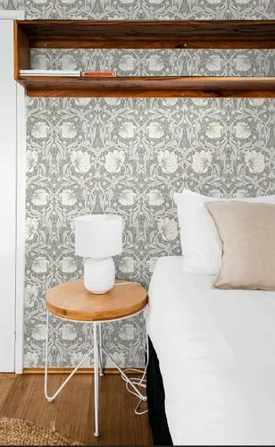 Vista 6 de NextWall - Papel pintado floral de pimpernel, de pelar y pegar (Gris aleación y Alabastro)