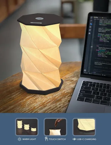 Vista 8 de Origami - Lámpara de escritorio LED plegable expandible – USB recargable y portátil – Luz de control táctil regulable con altura ajustable de hasta