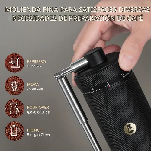 Vista 5 de Timemore S3 Molinillo de café manual - Ajuste externo con rebaba patentada de acero inoxidable Molinillo de café manual de alta precisión Negro