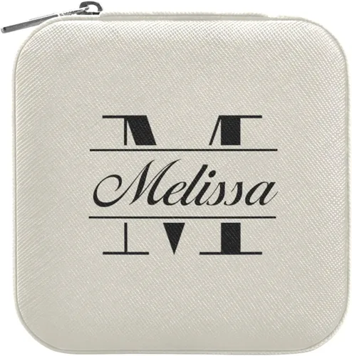 Vista 2 de Joyero de viaje personalizado blanco de piel sintética personalizada, caja de joyería portátil, organizador de viaje, pequeña caja de joyería