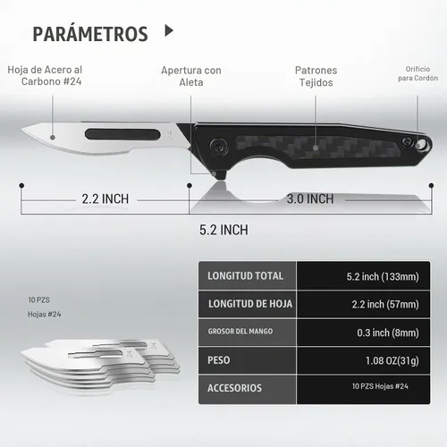 Vista 2 de ITOKEY Cuchillo de bisturí plegable, pequeño cuchillo de bolsillo de titanio con 10 cuchillas reemplazables #24, clip de bolsillo, cuchillo de negro