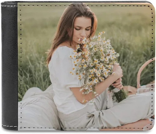 Vista 2 de Cartera de cuero personalizada para fotos, carteras personalizadas para hombres, diseño de tu propio nombre, imagen, cartera suave de alta capacidad
