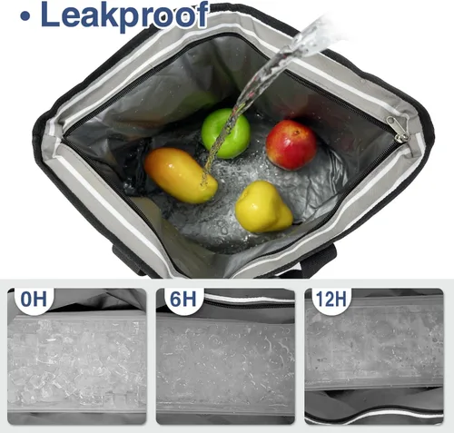 Vista 3 de Bolsa térmica grande aislada azul de 30 latas de 18 L, a prueba de fugas, suave bolsa de asas aislada, bolsa de comestibles reutilizable, lonchera