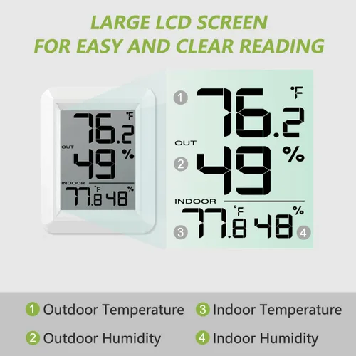 Vista 3 de Termómetro digital para interiores y exteriores, higrómetro, estación meteorológica inalámbrica, monitor de temperatura y humedad con sensor remoto
