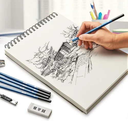 Vista 9 de AGPTEK Paquete de herramientas de dibujo de bocetos con libros de bocetos