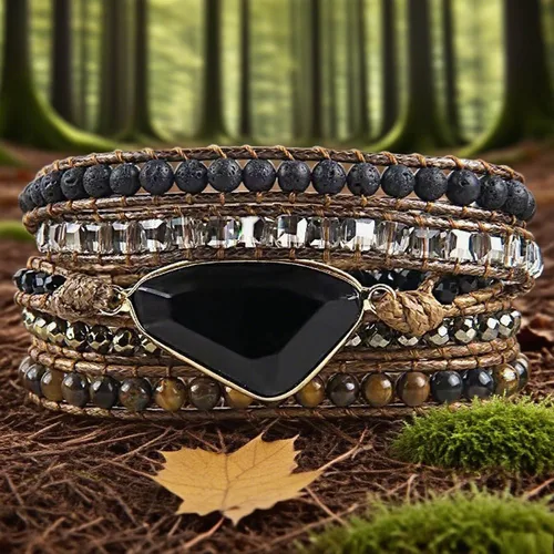 Vista 43 de ZOSOJONA - Pulseras bohemias hechas a mano de piedra natural, que dan vuelta, con cuentas de cristal de turquesa