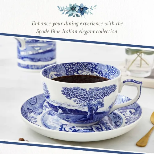 Vista 5 de Spode Taza de té y platillo italiano azul, juego de 4 tazas gigantes, taza de café, taza de 20 onzas para té, lattes, expresos y bebidas calientes