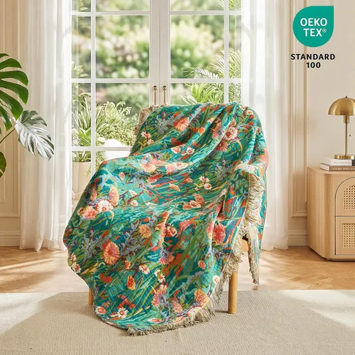 Vista 251 de MSGKV - Manta bohemia/primaveral de algodón para sofá y sala de estar, de gasa acogedora, de 50 x 60 pulgadas 50"x60" Cotton Throw, Woven Bird