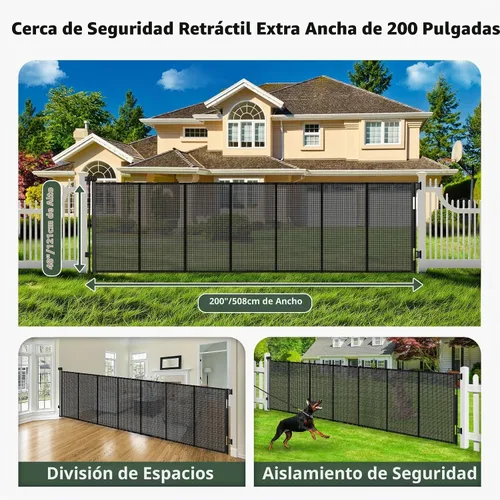 Vista 2 de Puertas retráctiles de 200 pulgadas para bebés, puertas extra anchas para perros, puerta de 48 pulgadas extra alta para mascotas, puerta retráctil