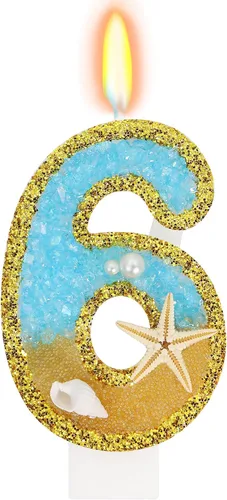 Vista 10 de Vela número 1 de estrella de mar de playa para decoración de pastel Plata