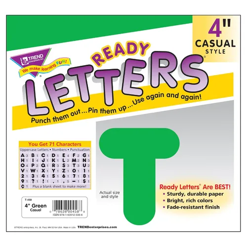 Vista 3 de Trend Green - Letras en mayúsculas casuales de 4 pulgadas, decoración de tablón de anuncios, 4 pulgadas, 75 piezas