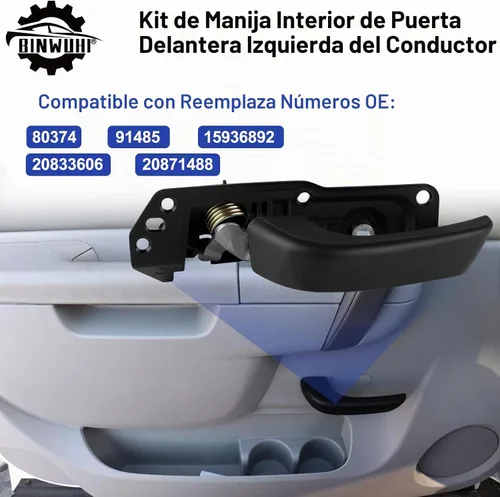 Vista 5 de Manija de puerta interior delantera lado del conductor compatible con 2007-2014 Chevy Silverado Avalanche Suburban Tahoe GMC Sierra Cadillac Negro