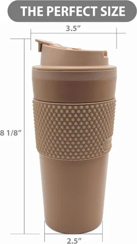 Vista 3 de Juego de Vasos Térmicos para Café de 16 onzas, Paquete de 2, Fabricado con Posos de Café Reales, Pared Doble Desmontable y Aislante, Listo