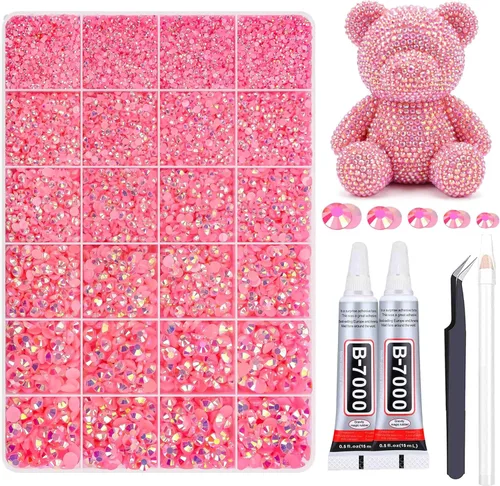 Vista 11 de 27000PCs Resin Rhinestones Kit, 2-6mm Crystal Diamond Gems with Picker Pencil, Tweezer & 2 Glue Bottles, Flatback Rhinestone Set for Diamond