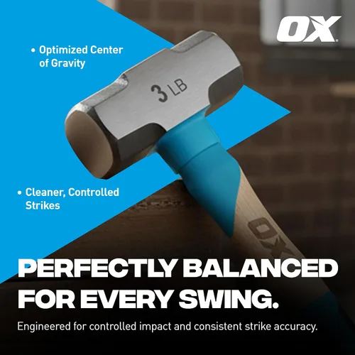 Vista 6 de OX Tools Pro Series - Martillo para enmarcar California de 3 libras, martillo de garra recta de cara fresada con cabeza de acero forjado y mango