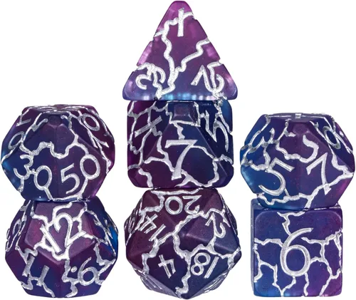 Vista 42 de Juego de dados de resina para DND, juego de 7 dados poliédricos negros D&D rellenos con papel de colores brillantes para juegos de rol