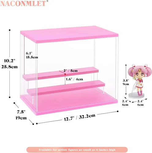 Vista 3 de Vitrina de acrílico transparente para figura de acción Pop Mart, vitrina Funko Pop a prueba de polvo con iluminación, múltiples capas para Rosa