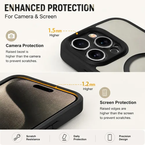 Vista 2 de Funda para iPhone 16 Pro Max, compatible con Magsafe, color negro Funda magnética mate translúcida, agarre de anillo de dedo, soporte ajustable