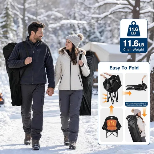 Vista 4 de Silla de camping térmica de gran tamaño, acolchado resistente Negro azabache