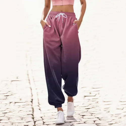 Vista 2 de Pantalones deportivos para mujer, ajuste holgado, cintura alta, para otoño e invierno, con bolsillos