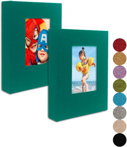 Vista 14 de GPIRAL Álbum de fotos pequeño de 4 x 6 pulgadas, páginas transparentes, cubierta de lino con ventana frontal, paquete de 2, cada álbum con capacidad