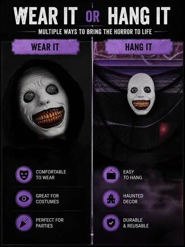 Vista 2 de UQJE Máscara sonriente aterradora, disfraz de Halloween de demonio