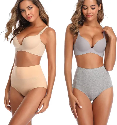 Vista 6 de ANNYISON Ropa interior para mujer, cintura alta, cobertura completa, calzones coloridos de algodón para mujer
