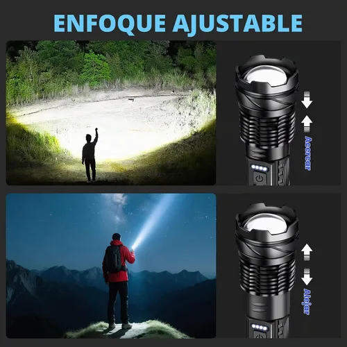 Vista 4 de Linternas Recargables de Alto Lumen, Linterna Recargable de 7 Modos, Linterna LED Súper Brillante con Luz Táctica Ajustable, Linterna de Mano