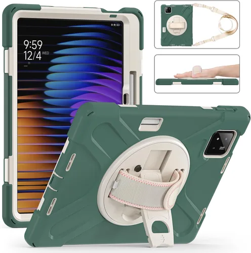 Vista 15 de Funda para Xiaomi Mi Pad 6/Mi Pad 6 Pro, funda resistente a prueba de golpes de 11 pulgadas, soporte giratorio 360, correa de mano, correa de rosado