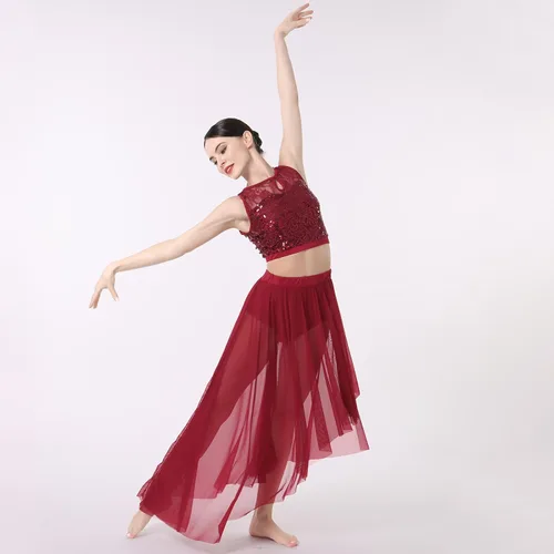 Vista 6 de Vestido de baile con lentejuelas brillantes, sin mangas, 2 piezas, vestido de baile floral, malla de encaje, falda de tul dividida con pantalones